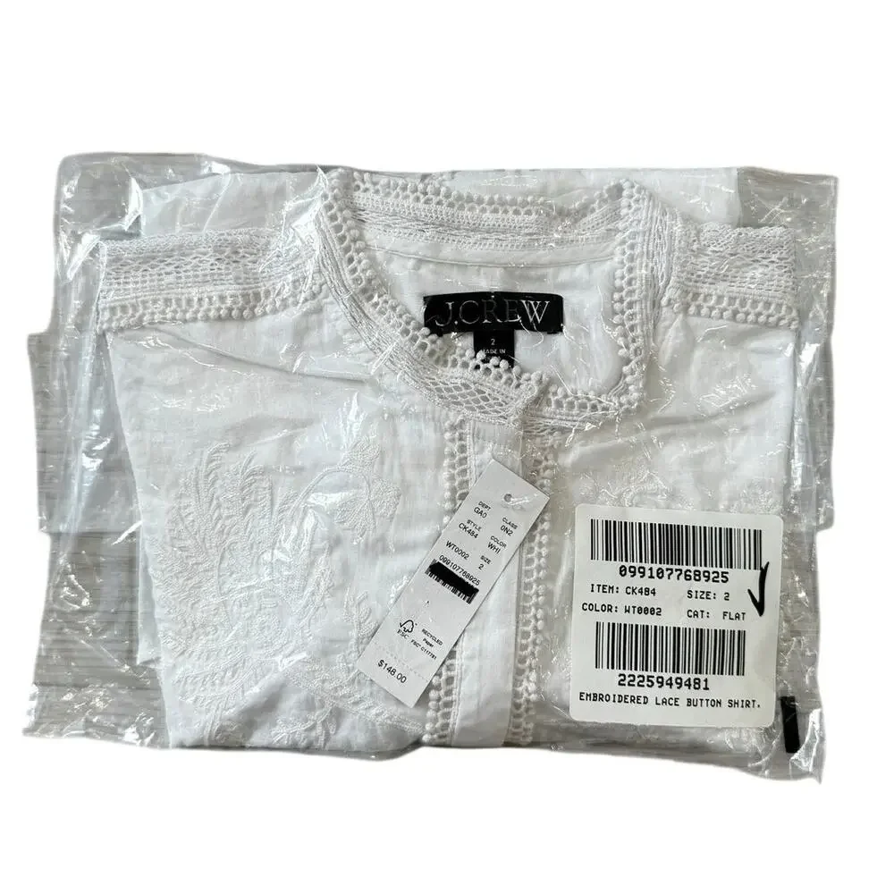 J.Crew Embroidered lace-trim button-up shirt White 2